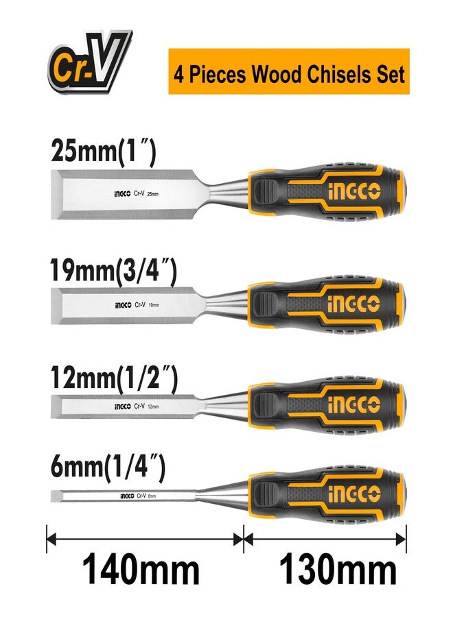 INGCO 4 PCS Wood Chisel Set Woodworking Carpenter Carving 6/12/19/25mm - Image 3
